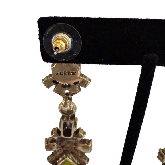 J.Crew Statement Drop Earrings Various Green Crystal Accents Stunning Statement - Picture 5 of 9